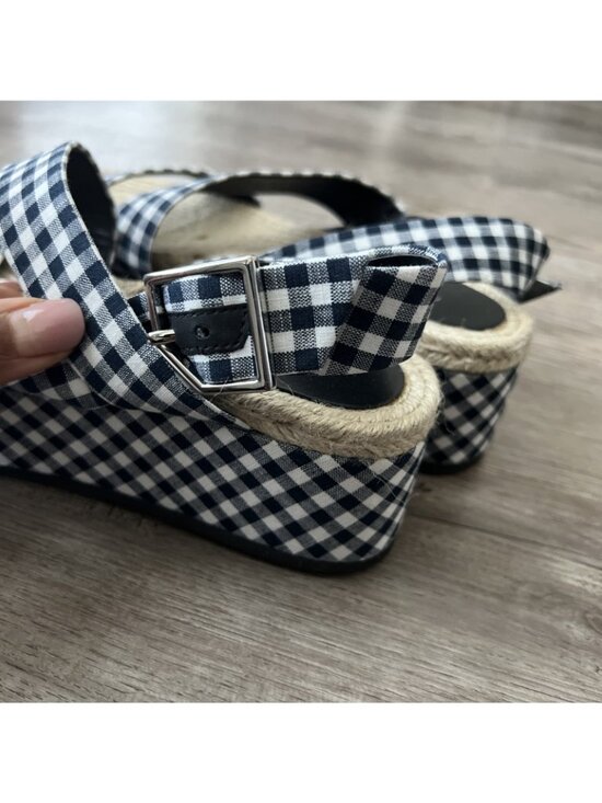 Rag & Bone Megan Gingham Canvas Platform Sandal Navy White Womens 6.5 EU 37 New - Picture 7 of 15
